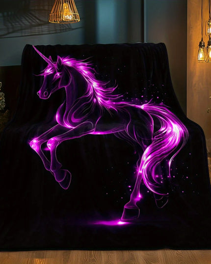 Neon Glow Black Unicorn Blanket