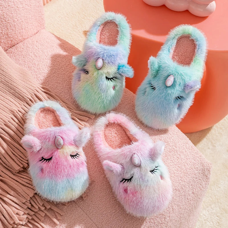 Fuzzy Pastel Unicorn Slippers