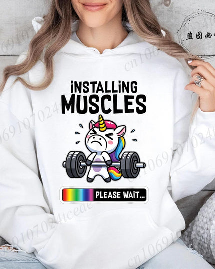 White Adult Unicorn Gym Hoodie