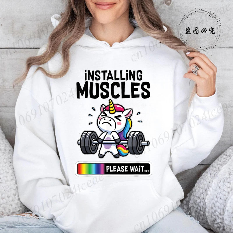 White Adult Unicorn Gym Hoodie