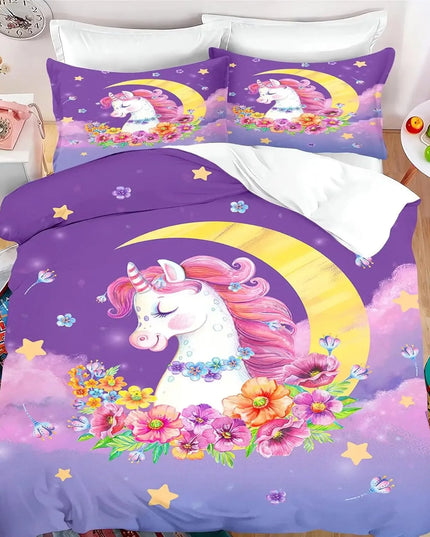 Purple Moon Flower Unicorn Bedding