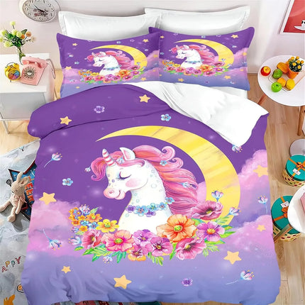 Purple Moon Flower Unicorn Bedding