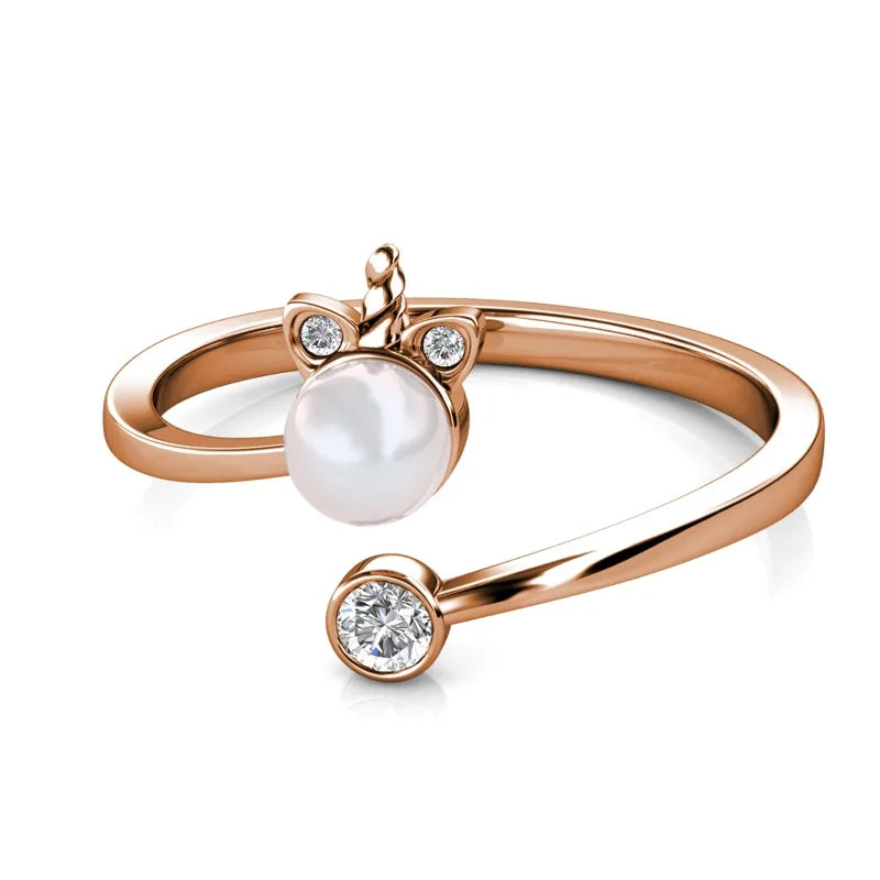 Pearl Crystal Unicorn Ring