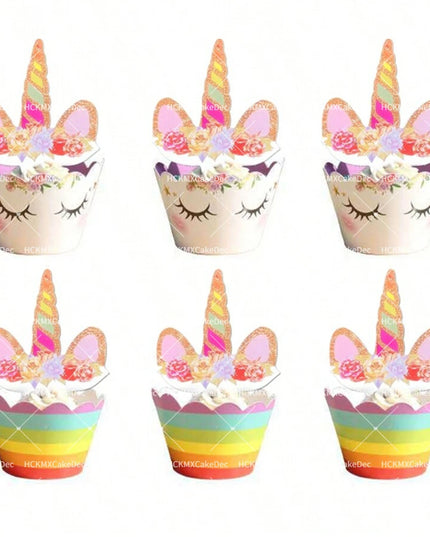 Floral Unicorn Cupcake Toppers Set 24pcs