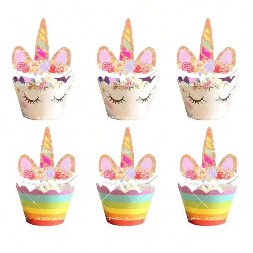 Floral Unicorn Cupcake Toppers Set 24pcs