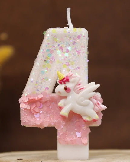 Pink Unicorn Glitter 4 Birthday Candle