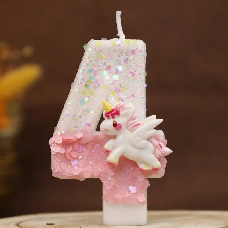 Pink Unicorn Glitter 4 Birthday Candle