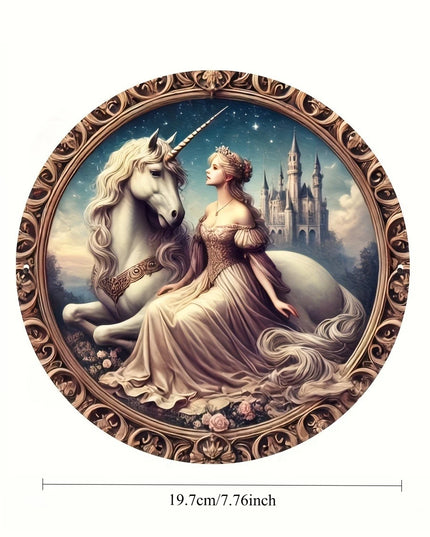 Vintage Princess Unicorn Metal Wall Art