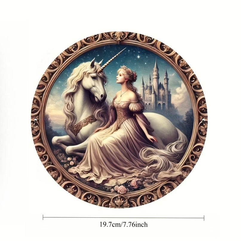 Vintage Princess Unicorn Metal Wall Art