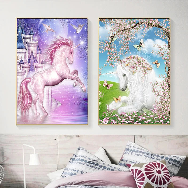 Purple Floral Unicorn Wall Art