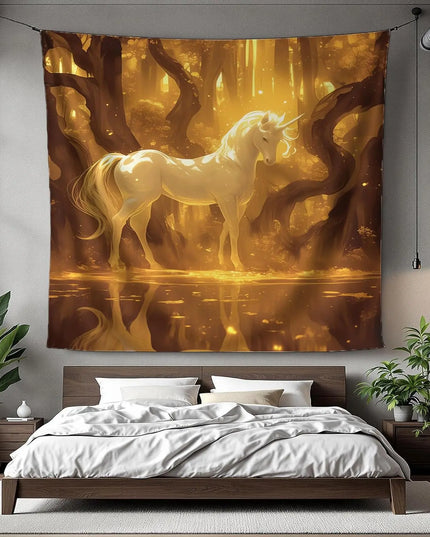Golden Forest Unicorn Tapestry
