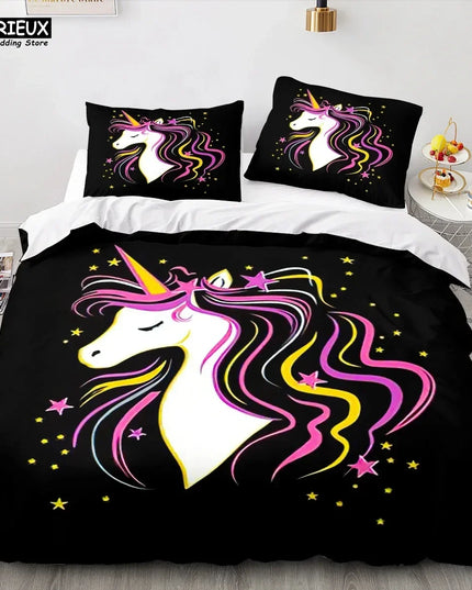 Black Neon Mane Unicorn Bedding