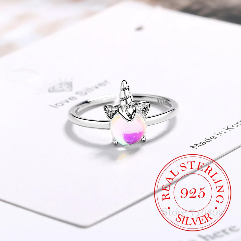 Moonstone Unicorn Ring 925 Silver