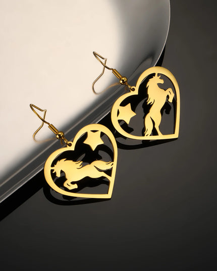 Silver Heart Unicorn Earrings