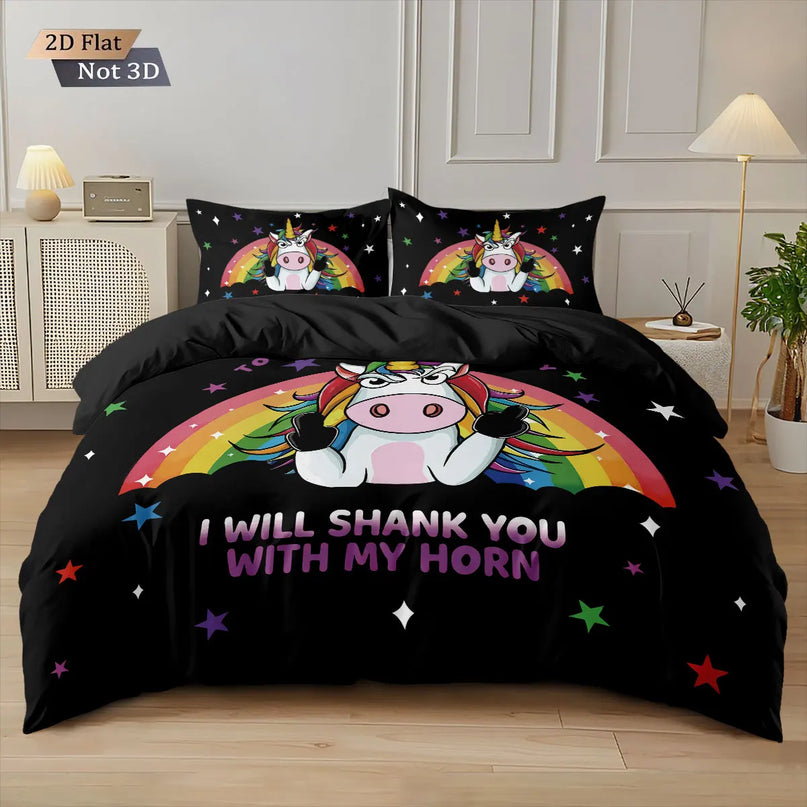 Funny Black Unicorn Bedding