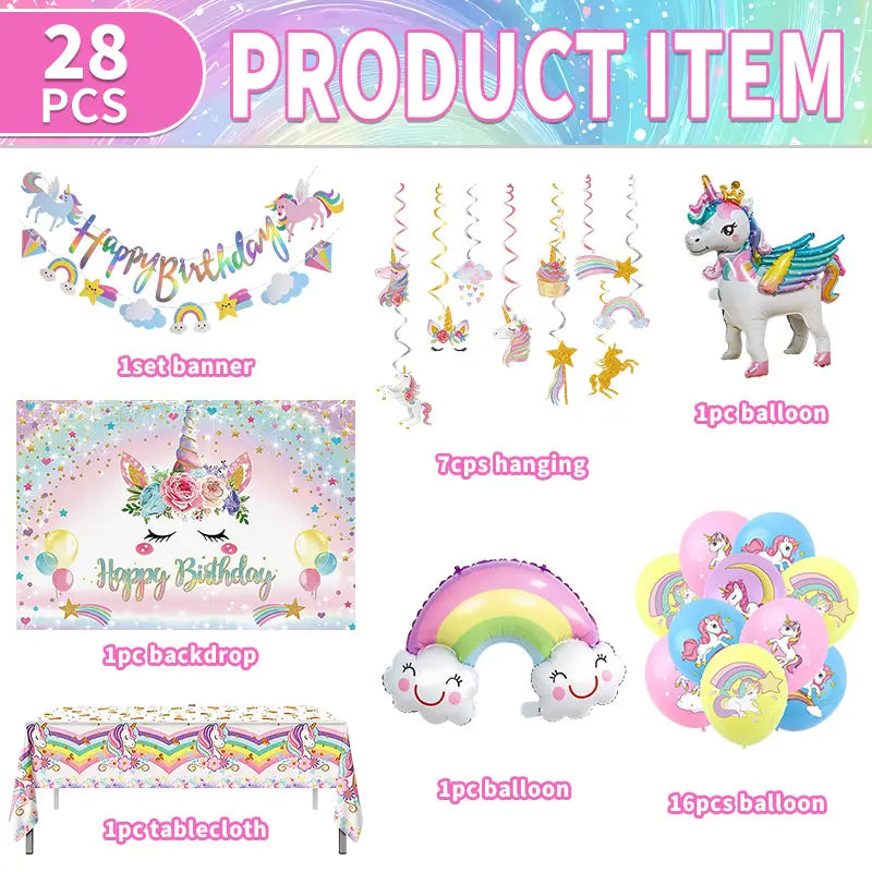Small 7 inch unicorn plates stacked next to the paper cups