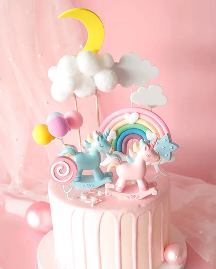 Blue Rocking Unicorn Cake Topper