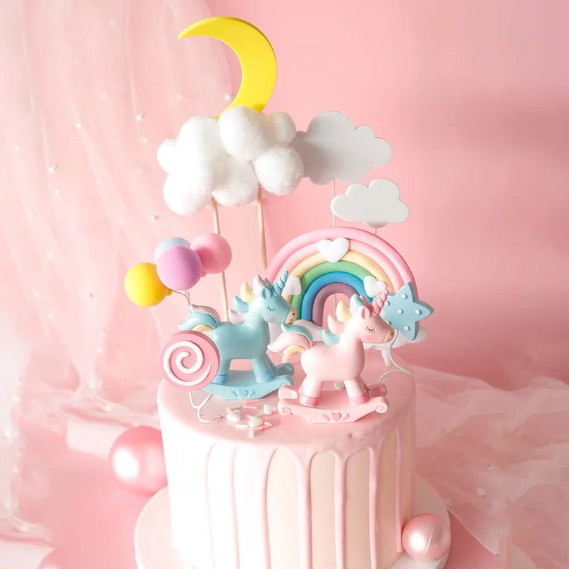 Blue Rocking Unicorn Cake Topper