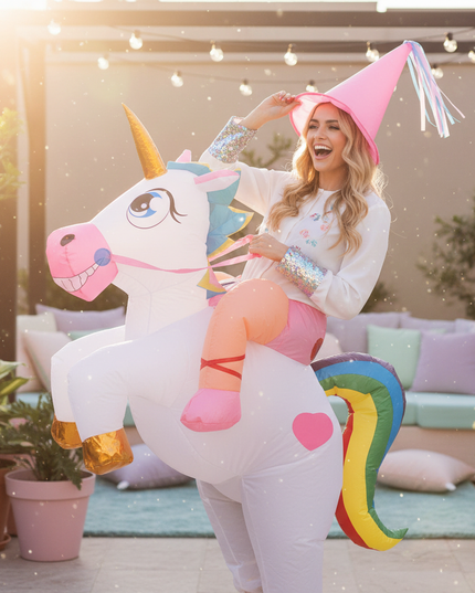 adult unicorn inflatable costume - in-use