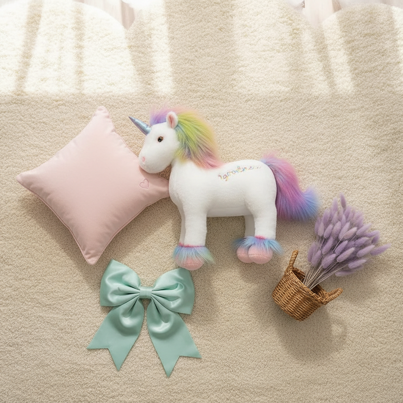 airbrush plush unicorn - flat-lay