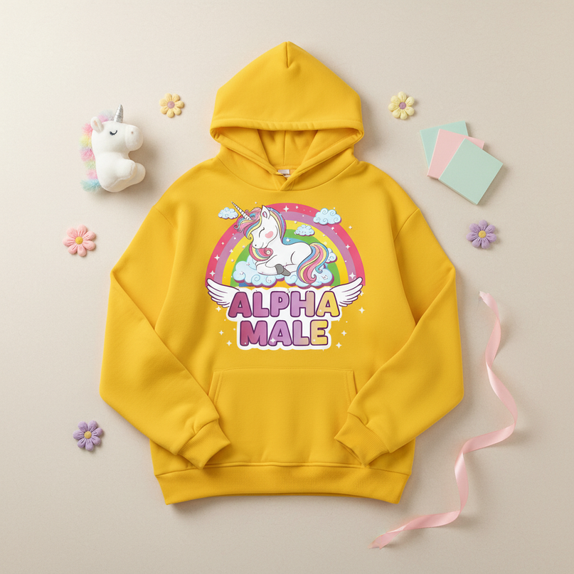 alpha male sleeping unicorn hoodie - flat-lay