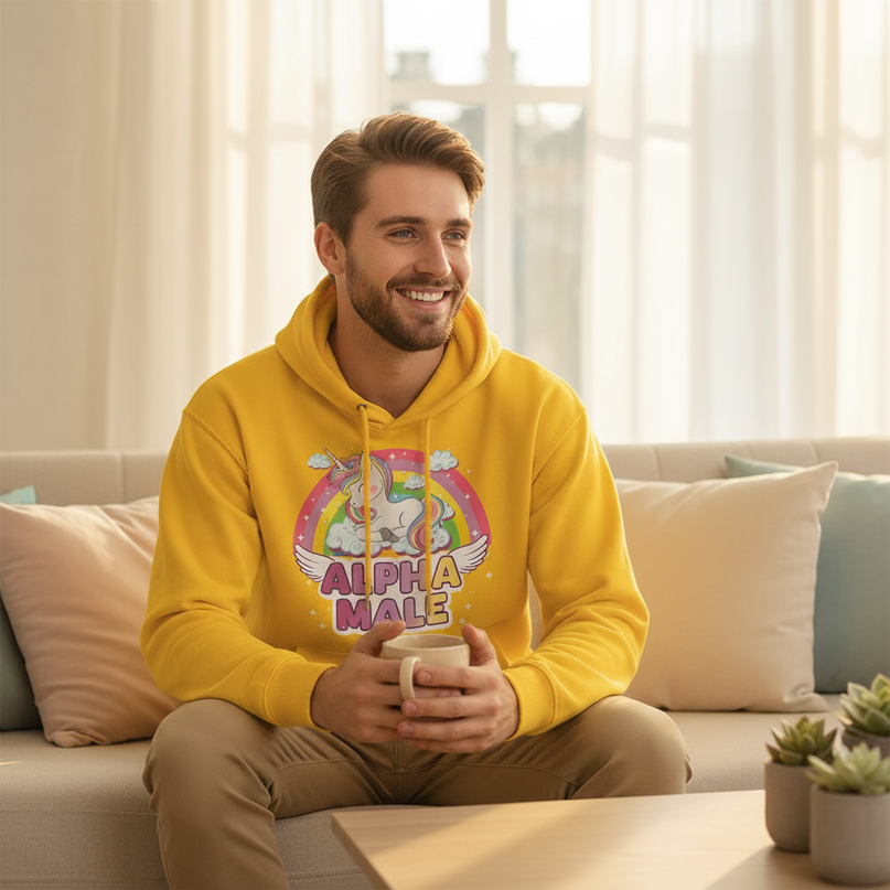 alpha male sleeping unicorn hoodie - in-use