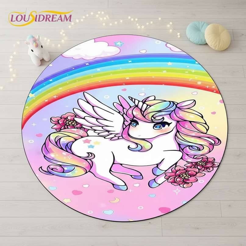 anime unicorn rug - flat-lay