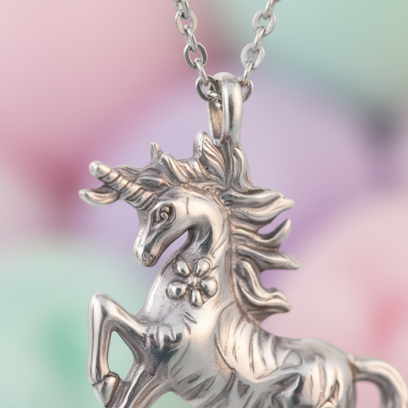 antique unicorn necklace - detail