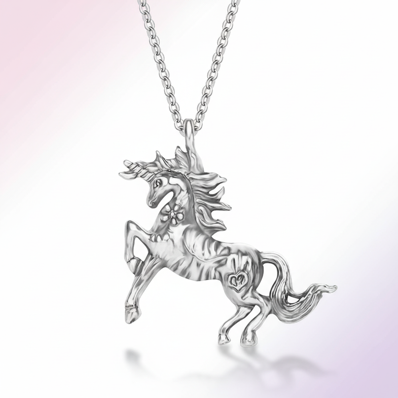 antique unicorn necklace - white-bg