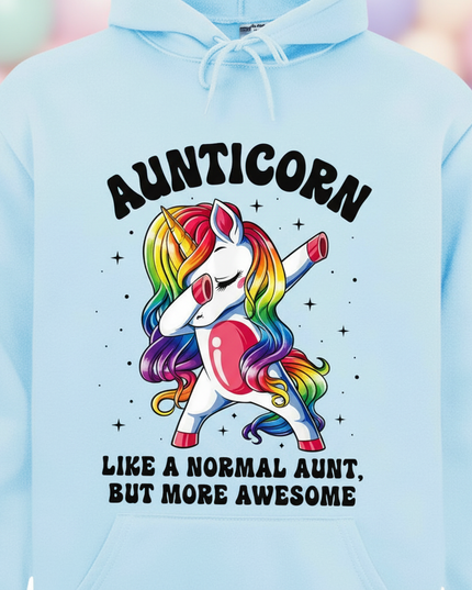 aunt unicorn dabbing hoodie - detail