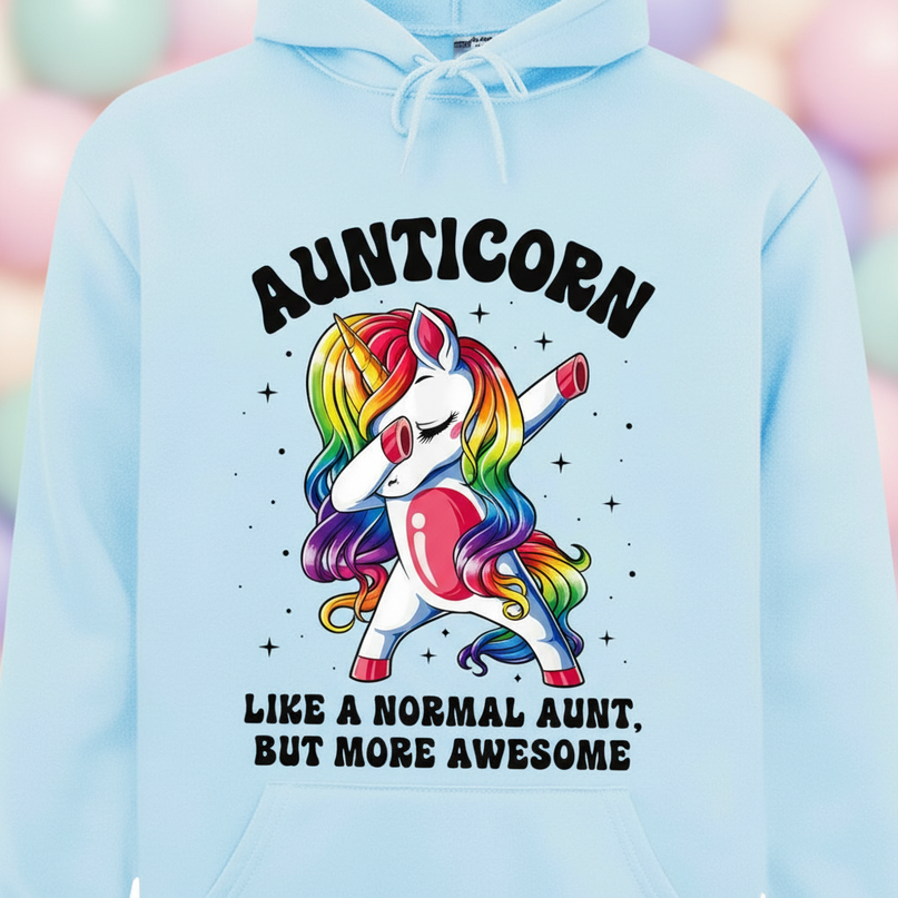 aunt unicorn dabbing hoodie - detail