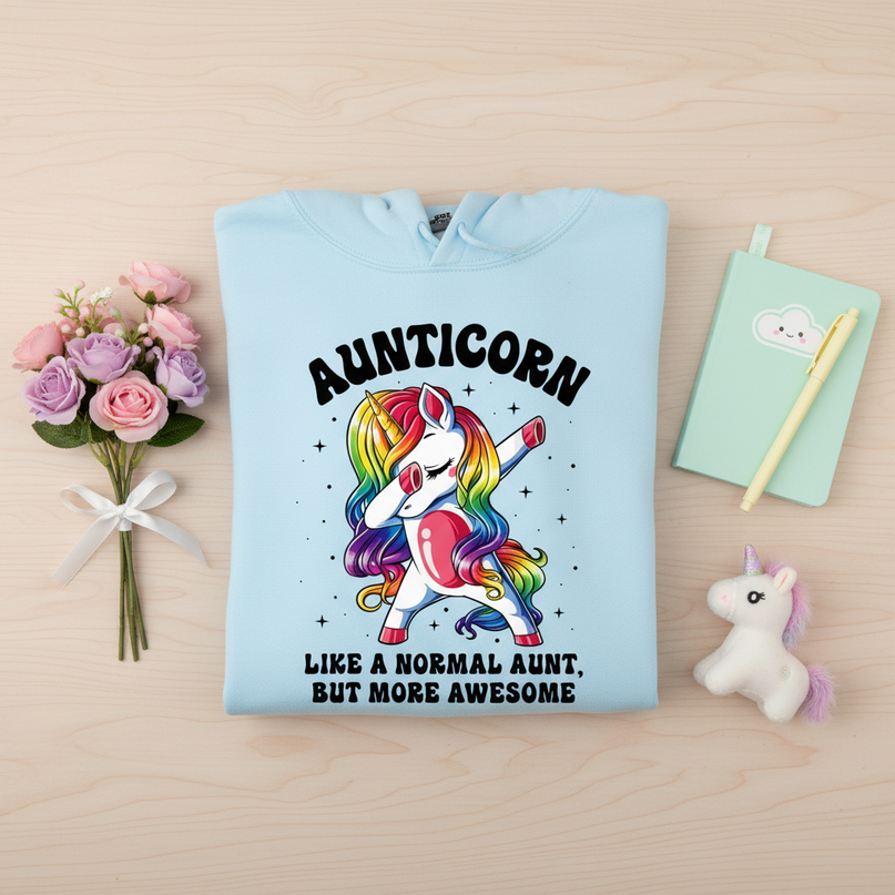 aunt unicorn dabbing hoodie - flat-lay