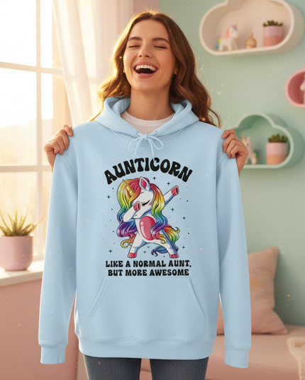 aunt unicorn dabbing hoodie - in-use