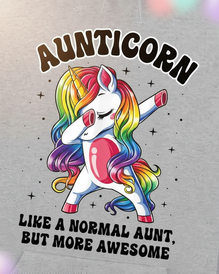 aunticorn dabbing hoodie - detail