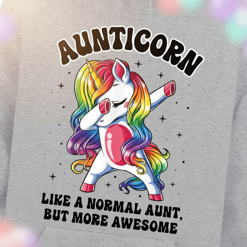 aunticorn dabbing hoodie - detail