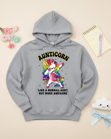aunticorn dabbing hoodie - flat-lay