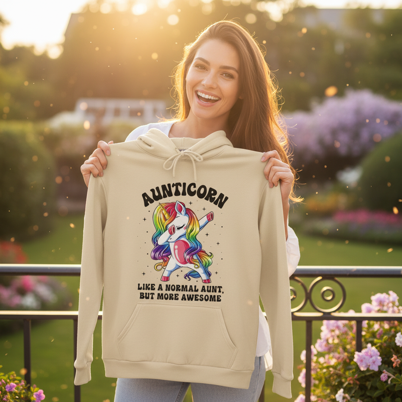aunticorn hoodie for women - in-use