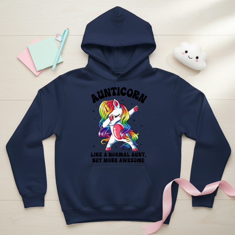 aunticorn pullover hoodie - flat-lay