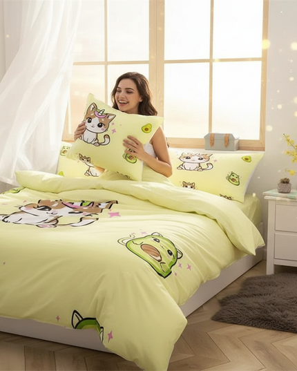 avocado caticorn bedding - in-use