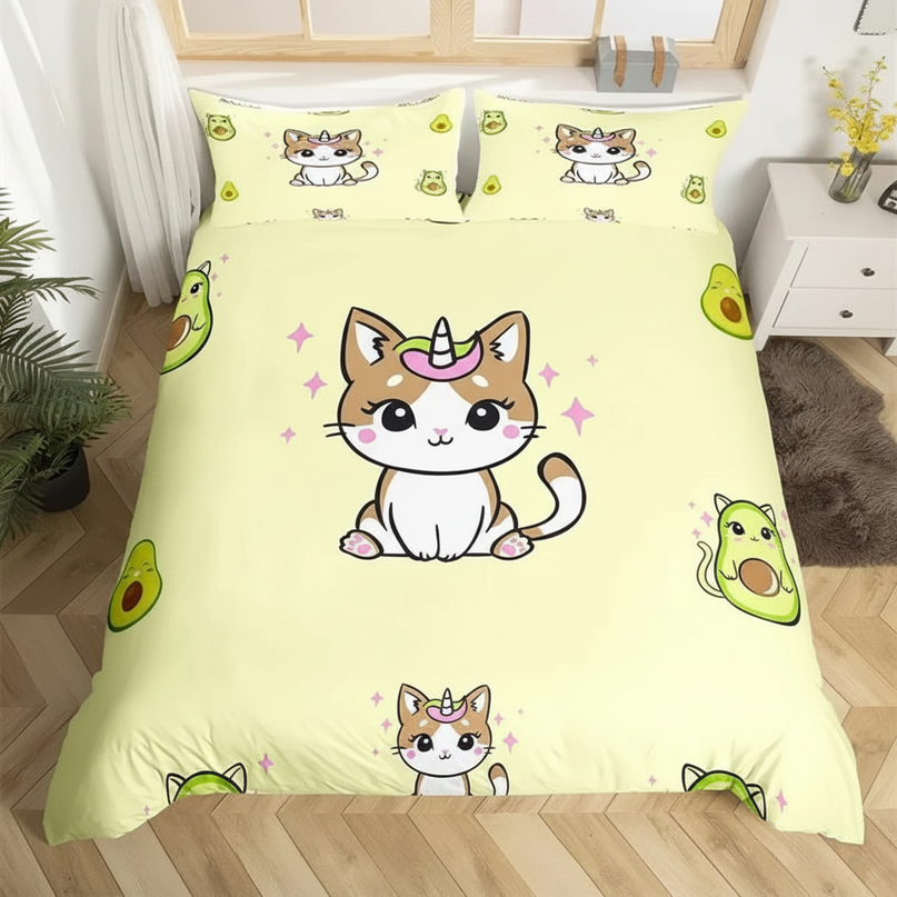 avocado caticorn bedding - lifestyle