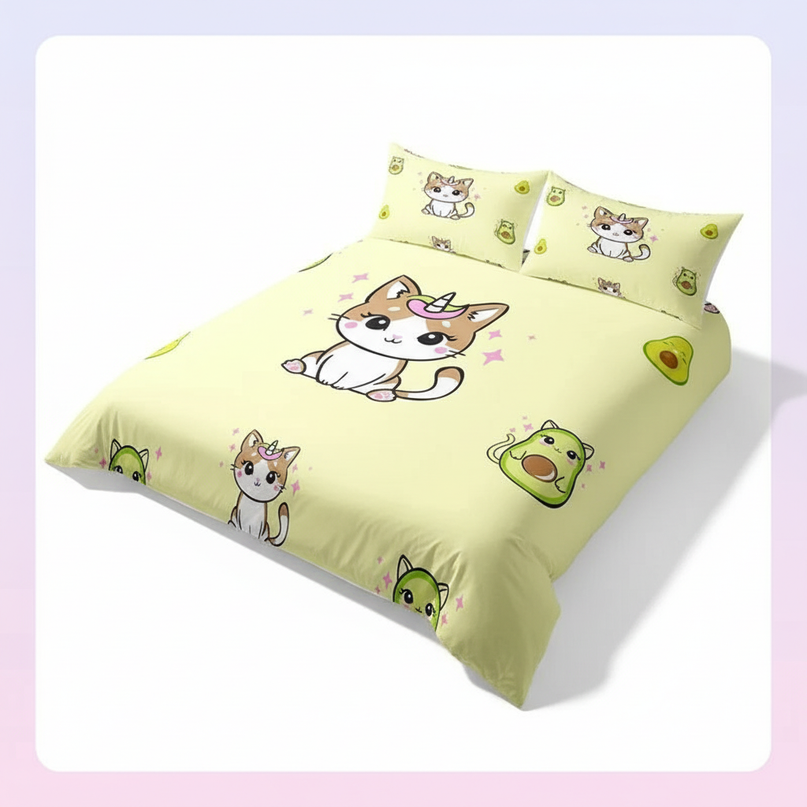 avocado caticorn bedding - white-bg