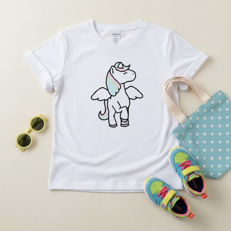 baby blue unicorn shirt - flat-lay