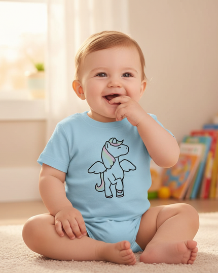 baby blue unicorn shirt - in-use