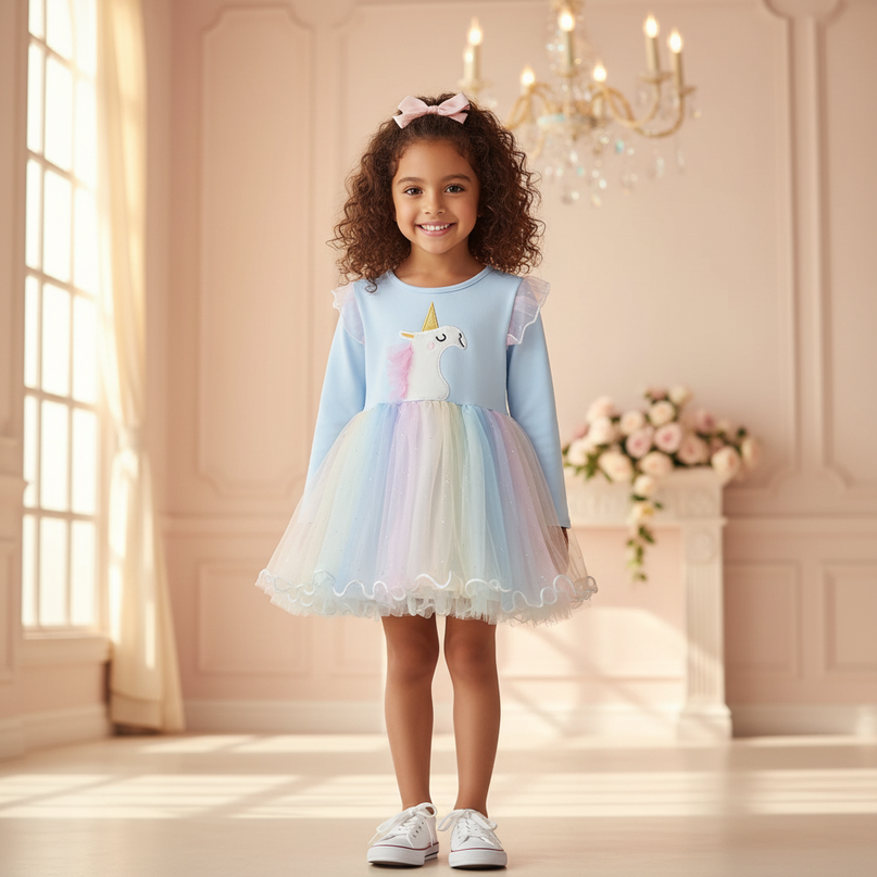 baby blue unicorn tutu dress - detail