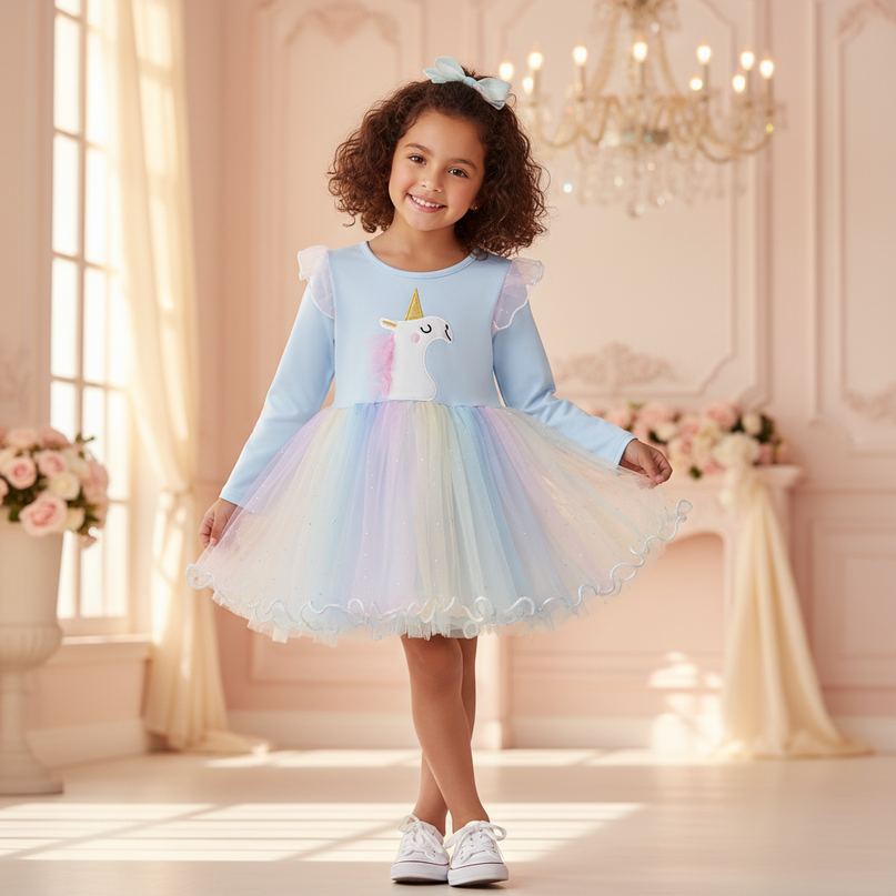 baby blue unicorn tutu dress - front