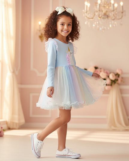 baby blue unicorn tutu dress - three-quarter