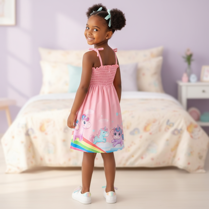 baby girl unicorn strap dress - back