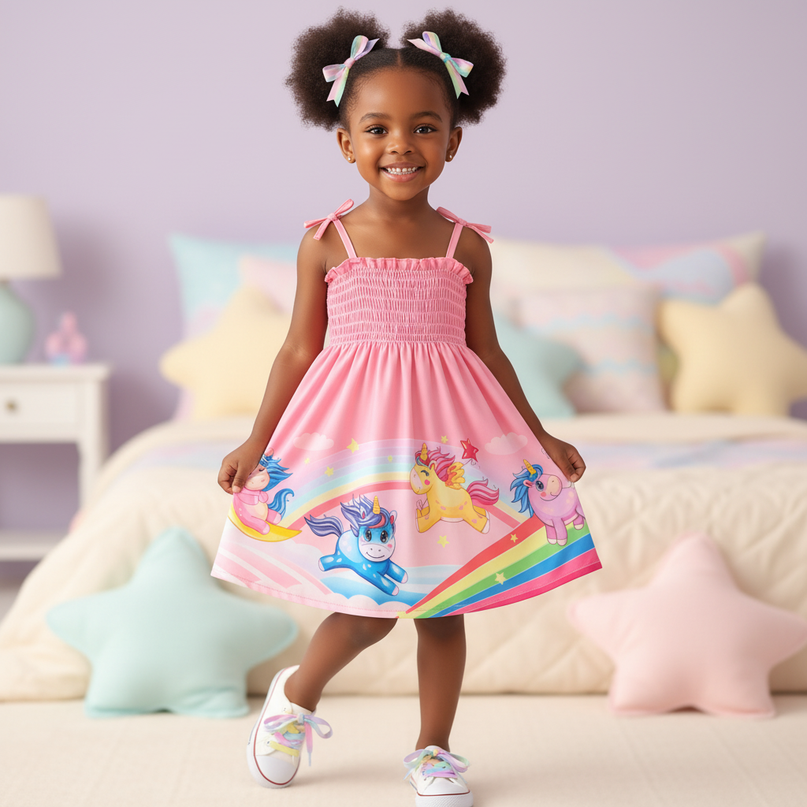 baby girl unicorn strap dress - front