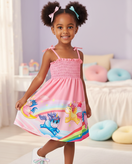 baby girl unicorn strap dress - three-quarter