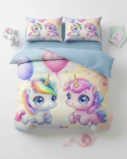 baby twin unicorn bedding - flat-lay